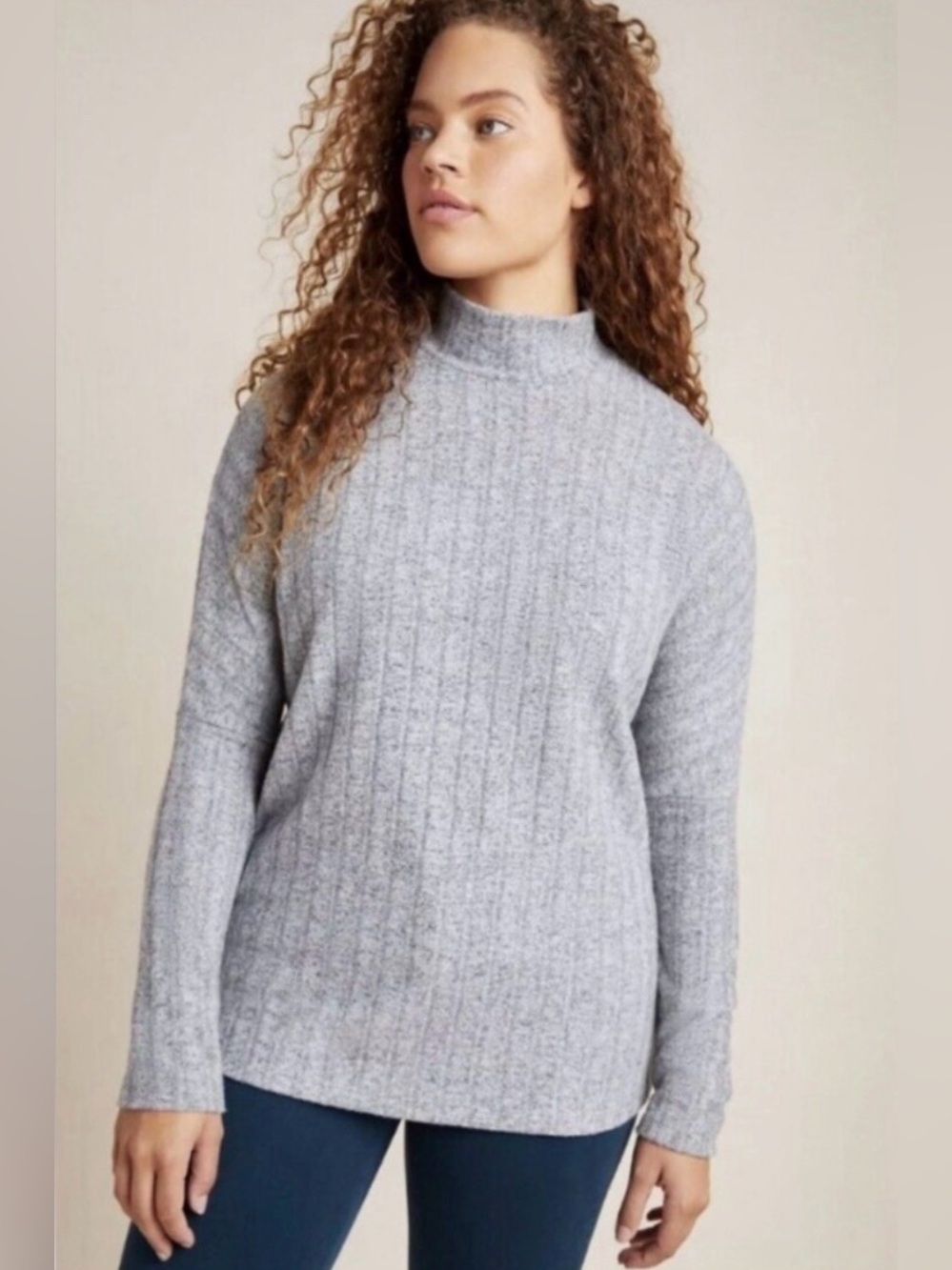 Anthropologie Eri + Ali Fiona Gray Hacci Ribbed Mock Neck Sweater Size XS
